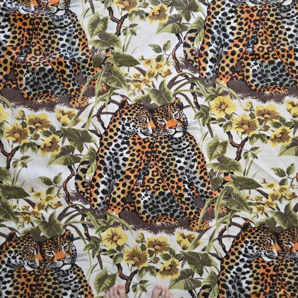 Vintage 1980s Blanket Owen Jungle Print Leopard Floral Nylon Polyester USA Made